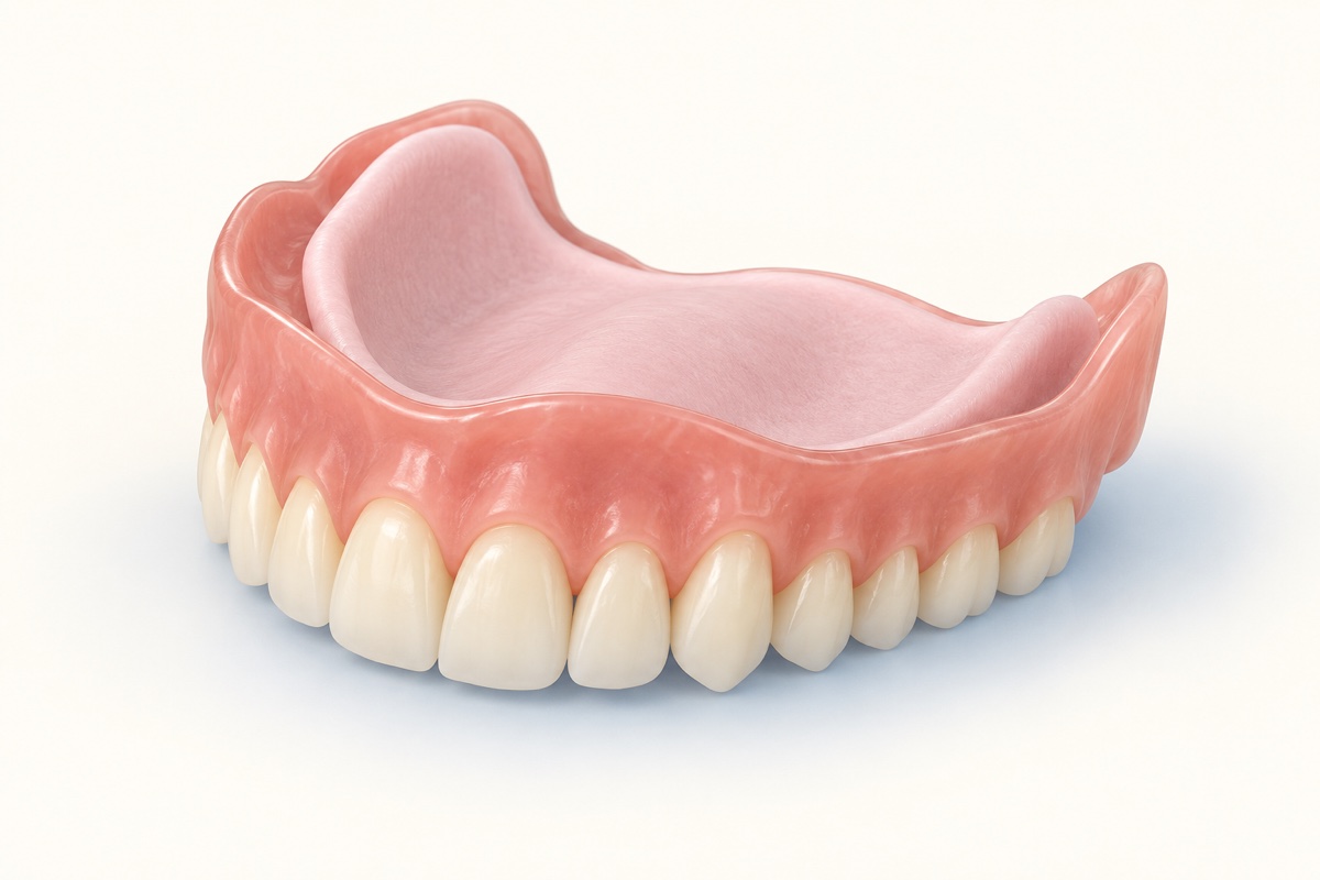 Upper denture with a soft comfort liner inside